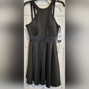 Elegant Black Dress with Sheer Stripes